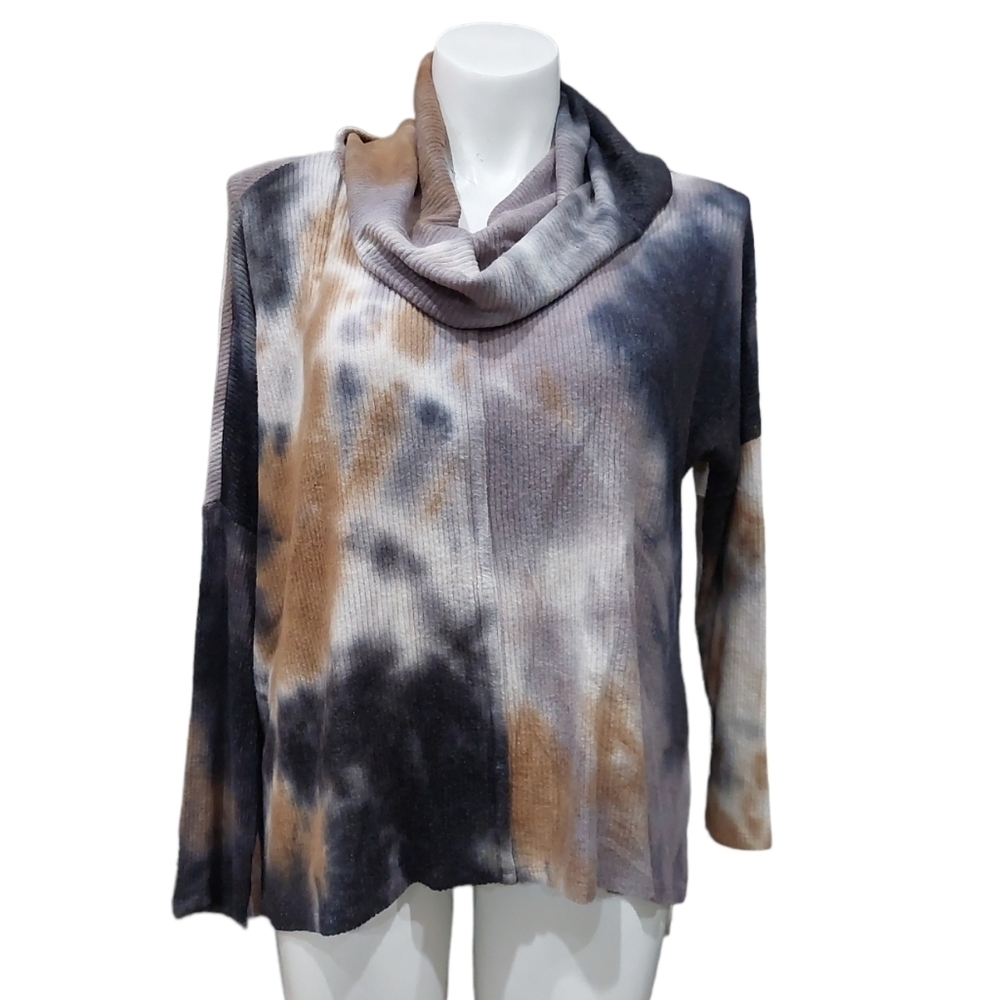Status By Chenault NWT Crowl Neck High Low Long Sleeve Tie Die Sweater Sz M